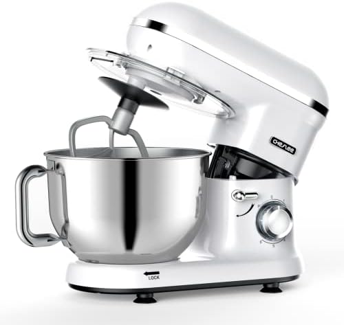 CHeflee Stand Mixer, 6 Quart, 600W Pure Copper Motor Kitchen Electric Mixer, 6+P Speed, Planetary Mixing Action, Household Food Mixer with Dough Hook, Wire Whip & Beater, White