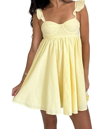 Image of Women Y2k Tie Shoulder Mini Dress Sleeveless Flowy Babydoll Dress Boho Floral Aline Short Sundress
