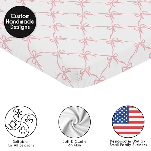 Image of Sweet Jojo Designs Baby Fitted Mini Crib Sheet (Pink Bows) for Girls, Newborn /Infant Nursery, Play Yards, Portable Cribs (Blush Bow for the Ballerina Dancer, Princess, Ballet Collection)