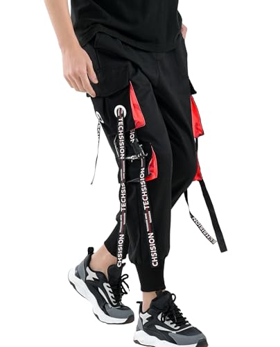 TECHSISION Techwear Trousers Men Cargo Pants Punk Mens Joggers Eboy Clothes Hip Hop Black M