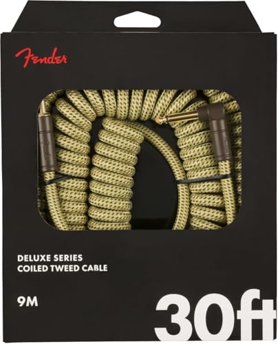 Fender Deluxe Series Coiled Instrument Cable, Straight/Angle, Tweed, 30ft