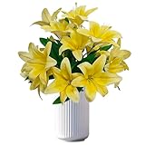 Artificial Yellow Lilies Flowers,10Pcs Faux Lily Flower,20''Tiger Lily Branch with 2 Full Blooms, Faux Fake Lilies Plants for Wedding Bouquet Home Party Indoor Floral Arrangements (10, Yellow)