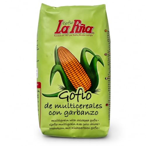 Gofio La Piña Multicereales con Garbanzo 500g | Gofio Canario de Cereales y Legumbre Tostados | Fuente Natural de Fibra y Proteínas Vegetales | Rico en Minerales | Ideal para Desayunos y Recetas