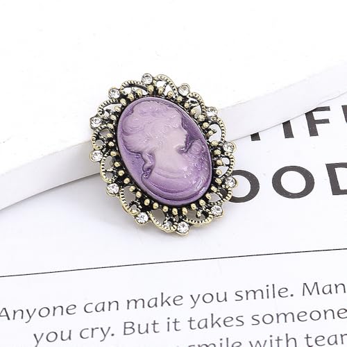 Image of Rhinestone Lady Portrait Statement Brooch for Women Vintage Cubic Zirconia Beauty Cameo Lapel Pin Beautiful Crystal Figure Round Brooch Jewelry Gifts