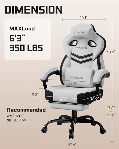 Image of GTPLAYER Gaming Chair for Adults, Ergonomic High Back Chair with Footrest | Big & Tall Computer Video Gaming Chair, Comfort Wide Seat with Lumbar Support for Big /Tall, Office /Home, Linen, Bright Grey