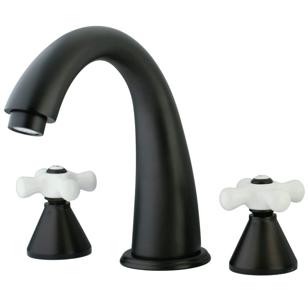 Kingston Brass KS2368PX Nápoles - Llenador De Bañera Romana Con Mango Cruzado De Porcelana, 7-1/8 Pulgadas, Níquel Cepillado