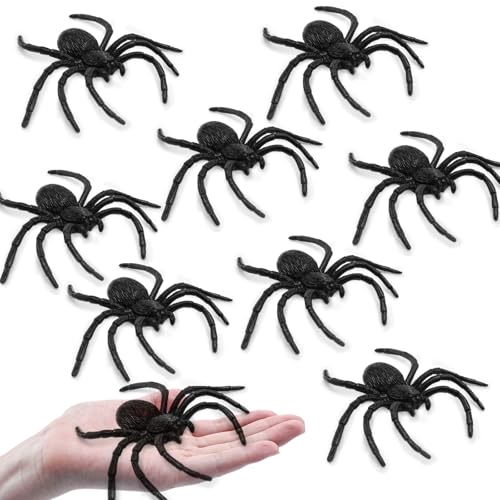 Plastic Spiders Halloween Decorations, Halloween Spider, Fake Spiders, 8PCS Black Large...