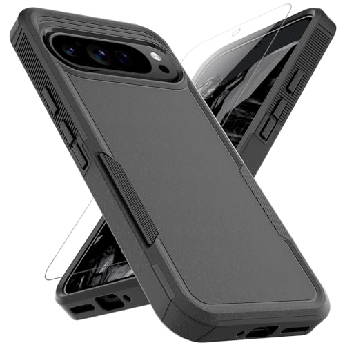 for Google Pixel 9 Pro XL Case: Dual Layer Protective Heavy Duty Cell Phone Cover Shockproof Rugged with Screen Protector - Military Protection Bumper Tough - Google Pixel 9 Pro XL 2024, Black