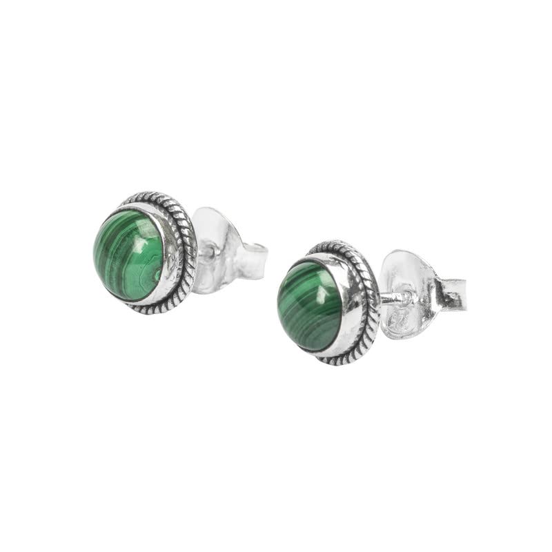 Malachite Stone Stud Post Earrings, 925 Sterling Silver Gemstone Earring 6 MM Round Girls Women Gift