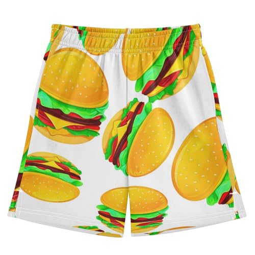 J JOYSAY Cartoon Burger Lettuce White Boys Athletic Shorts Kids Youth Casual Shotrs with Pockets Elastic Waistband