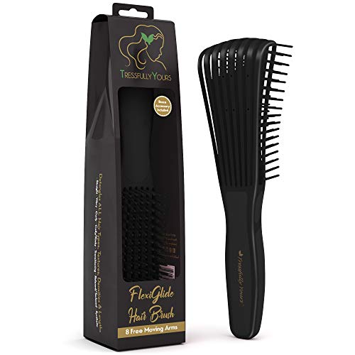 Tressfully Yours FlexiGlide Hair Brush - Wet Brush Detangling Brush for Black Natural Hair, Afro, Texlaxed, Relaxed - Hair Detangler Brush - Detangle Brush - Curly Hair Products (Onyx Black)