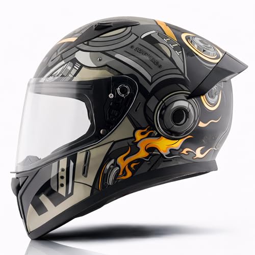 Image of Vega Bolt Superhero ISI Certified Full Face Motorcycle Helmet with Impact Resistant ABS Shell High Density EPS Liner Scratch Resistant Visor Quick Release Buckle Comfortable Inner Padding Black Grey Helmet-L
