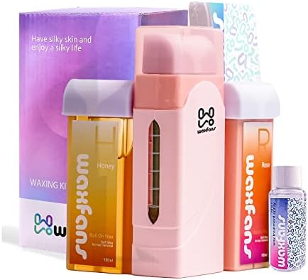 Roll On Wax kit,Waxfans Roll On Wax Warmer for Hair Removal,Waxing Kit for Sensitive Skin,at Home Waxing Kit for Women,Soft Wax Heater for Larger Areas of the Body(pink)