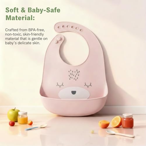Image of SAFE-O-KID Premium Silicone Baby Bib - Lightweight, Foldable, Non-Toxic Bib with Spill-Proof, Adjustable, Soft, BPA Free Easy-to-Clean Feeding Bib for toddlers - Assorted