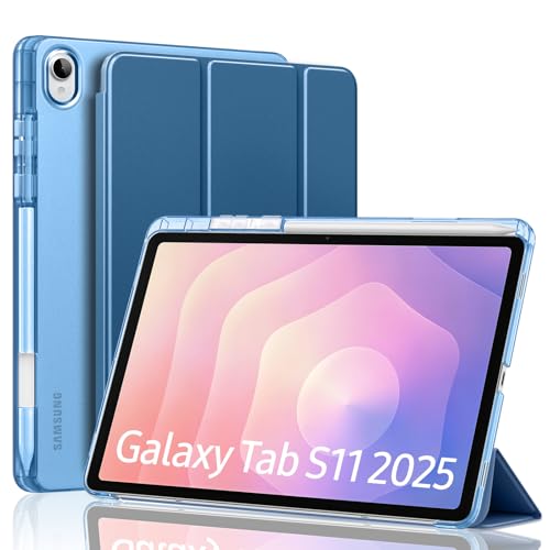 MoKo for Galaxy Tab S11 Case 2025 11 Inch with S Pen Holder, Slim Light Trifold Case for Samsung Tab S11 5G (SM-X730/SM-X736B) with Hard PC Translucent Back Shell, Auto Wake/Sleep, Navy Blue