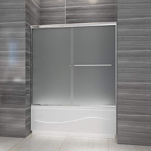 ELEGANT 58.5-60 in. W x 57 3/8 in. H Bypass 2 Sliding Tub Glass Door, 1/4 in. Frosted Glass Shower Door, Chrome Finish