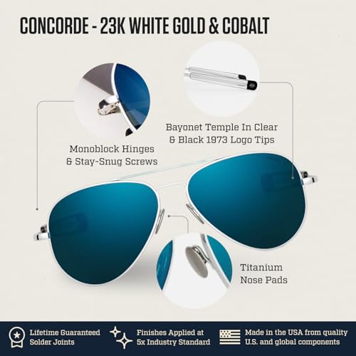 Image of Randolph Eyewear Concorde Aviator Sunglasses for Men and Women - Non-Polarized & Polarized Aviator Sunglasses Made to Last
