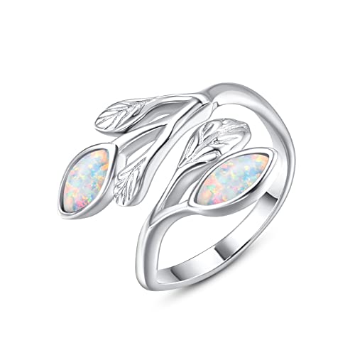 Praymos 925 Sterling Silver Olive Leaf Ring White Opal Adjustable Sized Ring Friendship Ring Olive Branch Nature Inspired Jewellery Us 7-9 #TOP26