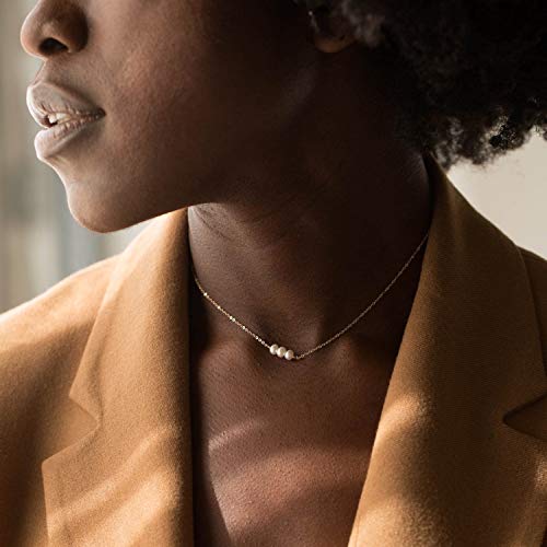 Befettly Mini Pearls Choker Necklace Bar Star Shell Turquoise Necklace Pendant Delicate Handmade 14k Gold Fill Choker4