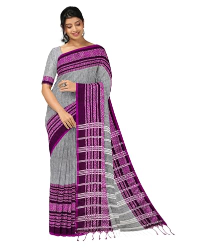 Image of eC ESHA'S COLLECTION Women's Cotton Blend Begumpuri Handloom Saree With Unstitched Running Blouse Piece