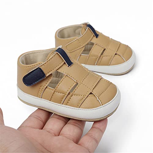 Image of HsdsBebe Baby Boys Girls Pu Leather Hard Bottom Walking Sneakers Toddler Rubber Sole First Walkers Infant Cartoon Slippers Crib Shoes