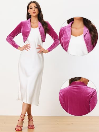 Image of Allegra K Long Sleeve Velvet Shrug Top for Women's Open Front Cocktail Party Cropped Bolero Cardigan