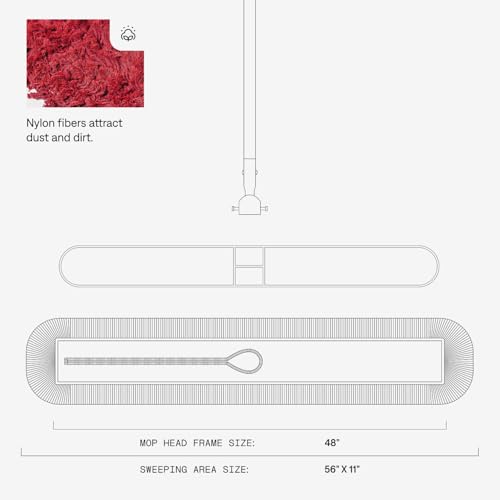 Image of 48 Inch Red Commercial Dust Mop & Floor Sweeper with Extendable Handle - Mop for Hardwood, Tile, and Concrete Floor Cleaning
