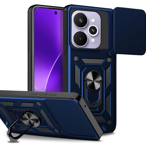 Image of AESTMO Tough Armor Realme 15 Pro 5G Bumper Back Case Cover | Ring Holder & Sliding Camera Shield Cover | 360 Degree Protection Back Case Cover for Realme 15 Pro 5G (Blue)