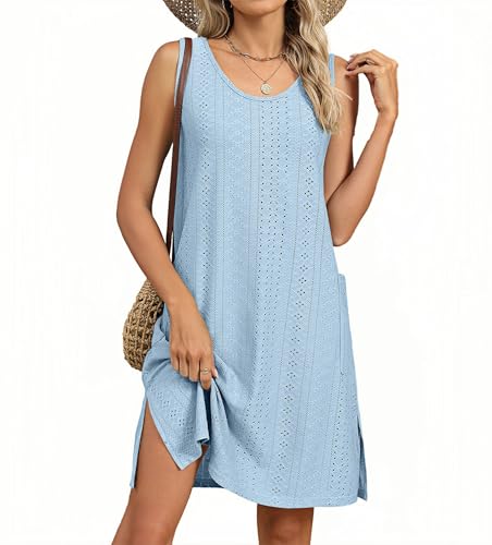 AELSON Women's Sleeveless Swimsuit Coverup 2025 Loose Beach Vacation Swimwear Cover Ups Summer Mini Dress Sundresses