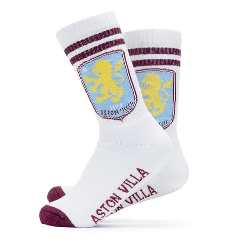 The Gift Scholars Officially Licensed Aston Villa Crest White Sports Socks for Men & Women | Adult Size Sport Villans Fan Merchandise 7-11