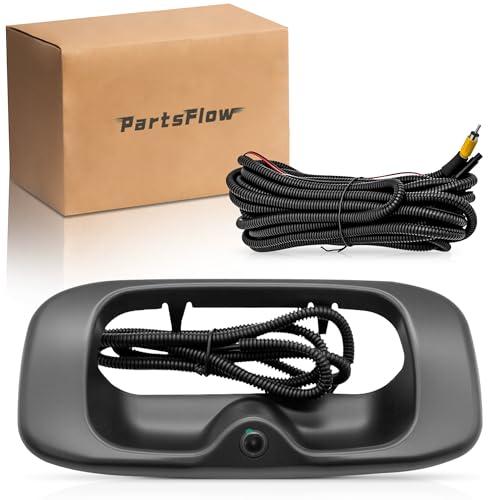 Image of PartsFlow GM1916102 Tailgate Handle Backup Camera with Wire Compatible with 1999-2007 Silverado /Sierra 1500 2500 3500HD Pickups Reversing Rear View Park Assist Camera W /Power Cable 15046512 15228539
