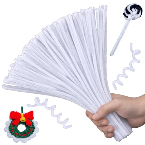 Image of Hssugi Pipe Cleaners 100PCS White Pipe Cleaners Craft Supplies | Pipe Cleaners Craft Supplies, Pipe Cleaners Bulk Fuzzy Sticks for DIY Art and Craft Projects Home Decoration