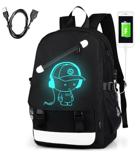 Hjkiopc Zaino per la scuola,con porta di ricarica USB,luminoso,per computer portatile,borsa a...