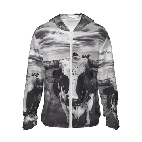 Veste à capuche motif vache zippée à manches longues pour femme et homme avec grandes poches