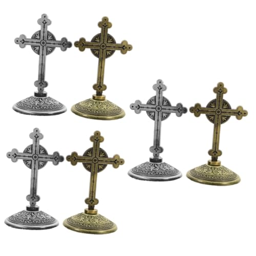 Cabilock 6 Pz Impostazione Della Tabella Trasversale a Croce in Piedi Figura Di Gesù Statuetta Da Tavolo in Croce Statua Della Croce Presepe Croce Religiosa Lega Di Zinco