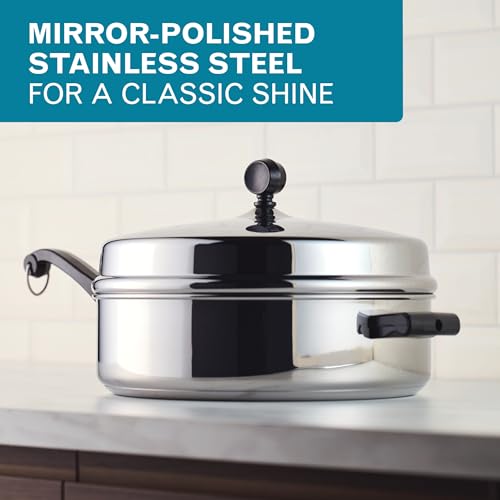 Image of Farberware Classic Series Anniversary Edition Stainless Steel Saute Pan and Lid with Helper Handle, Induction Suitable, 6 Quart Jumbo Cooker, Metal Utensil Safe - Stainless Steel