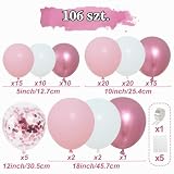 Zestaw łuku balonowego w kolorze różowym - 106 szt., jasnoróżowe i białe balony z łukiem balonowym z balonami z konfetti w kolorze różanym, metalowy brzoskwiniowy balon, dekoracje na przyjęcie