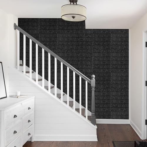 Image of 1 Pack Black Self-Adhesive Waterproof PE Foam 3D Wall Panels 4mm Thickness Wallpaper Sticker for Bathroom, Living Room, and Home Decoration, 70 x 77cm, Appx. 5.8 Sq Feet.