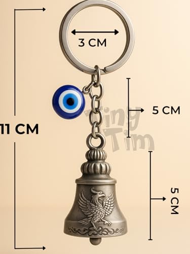 Image of Tiny Tim Guardian Bell with Evil Eye Charm - Protective Motorcycle & Car Accessory - Tibetan-Inspired Design - Wards Off Negative Energy - Ideal Gift for Bikers & Travelers