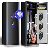10-15 Unassembled Rifle Gun Safes, Biometric Fingerprint Gun Safe for Home and Pistols with Dual Alarm System, Gun Cabinets with 3 Pistol Bags, Quick Access Safes with Removable Shelf for Shotguns