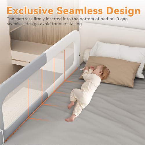 Image of Bed Rail for Toddlers: Foldable & Stable - 78.74 x 78.74 x 59.06 Designed for Queen Size Beds - Bed Rail Guard with Steady U-Shape Base for Toddlers, Baby, Kids