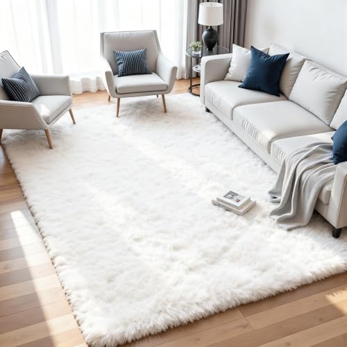 8x10 Area Rugs for Living Room:Ultra Soft Fluffy Shag White