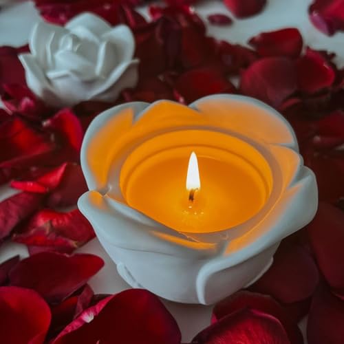 Image of Aesthetic Soy Wax Blend Candles | Reusable Concrete Flower Jar with Lid | Pack of 1 Vanilla & Rose Scents | 12+Hours Burn Time | Ideal Home Decor for Bedroom & Office