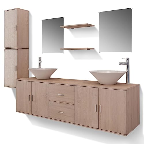 vidaXL Set Muebles para Baño con Lavabo y Grifo Incluido Pack 11 Piezas Beige