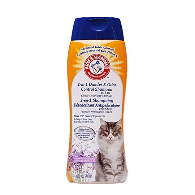 Arm & Hammer 2-in-1 Deodorizing & Dander Reducing Shampoo for Cats, Dander Remover for Dander and Odors, Baking Soda Moisturizes and Deodorizes, Lavender Chamomile Scent, 20 Fl Oz (Pack of 1)-QsEXo1Au