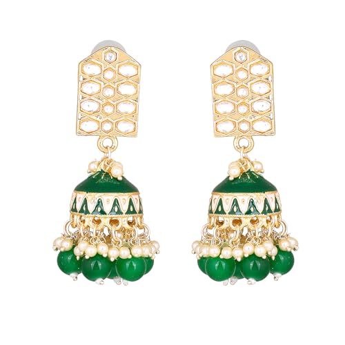 Gehena By Estele Gold Plated Traditional Meenakari Jhumka Earrings with Green Pearl Beaded Earrings for Girls and Women (B0CKBNQGFH) Amazon Price History, Amazon Price Tracker