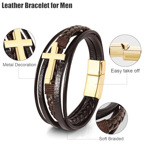 Pulsera trenzada de cuero para hombre con cruz miniatura 6