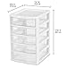 Sterilite Small 5 Drawer Desktop Storage Unit, Tabletop Organizer for Desk, Countertop at Home, Office, Bathroom, White with Clear Drawers, 4-Pack