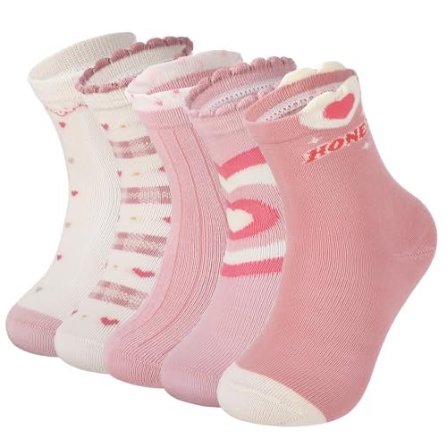 scenicamp 5 Pairs Kids Crew Athletic Socks Cotton 6-8Years Ruffle