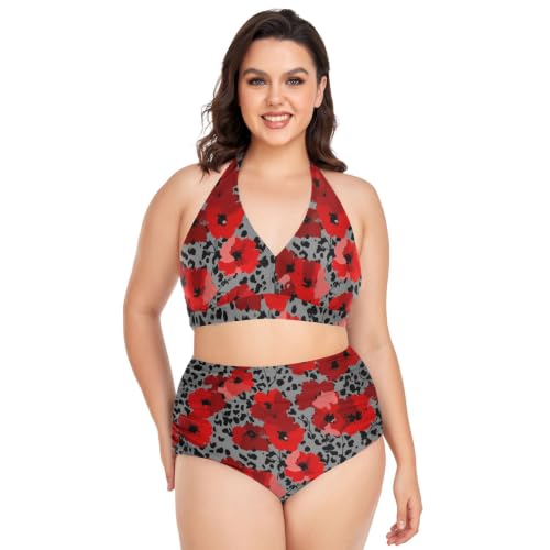 Ensemble de bikini grande taille léopard coquelicot haut de gamme dos nu